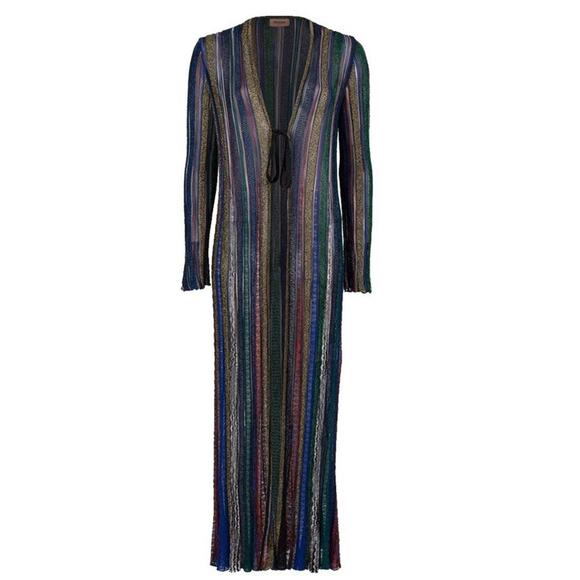 MISSONI Long Cardigan Duster Metallic Sweater IT38 Open Front Striped Italy NEW - Picture 3 of 12